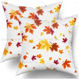 Pillow Fallen Leaves Covers Set Of 2 Fall Throw Pillowcases Autumn Thanksgiving Orange Yellow Colored Floral Decor
