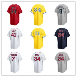 맞춤형 저지 남자 여자 청소년 7 마사 타카 요시다 8 Carl Yastrzemski 41 Chris Sale 28 Martinez 45 Pedro Martinez 10 Trevor Story 57 Joely Rodriguez 야구 유니폼