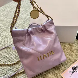 Designerska olej skórzana fioletowe klasyczne mini 22 torby na zakupy z monetą urokami złota/srebrnego metalowego sprzętu Matelasse łańcuch okrągły