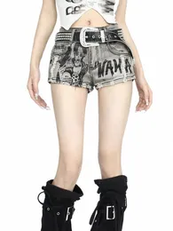 Qweek Y2K Niedrige Taille Jeans Shorts Frauen Vintage Nana Anime Print Zerrissene Denim Hosen Streetwear Grunge Pantales Cortos Sommer L7I2 #