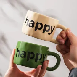 Mugs 1PC 300ml Macaron Colour Ceramic Mug With Happy Words Creative Girls High Value Home Drinking Cup Coffee