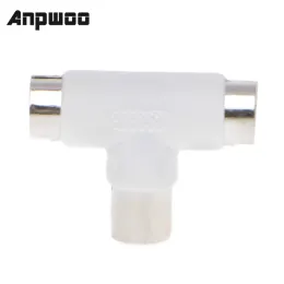 Anpwoo 2 -Way TV T Splitter Aerial Kabel Kabel Kabel Mężczyzna do 2x Kobiety Adapter