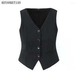 Canotte da donna KEYANKETIAN 2024 Lancio Gilet a righe Stile britannico Moda Semplicemente abbottonato Slim-Fit Canotta senza maniche Canotta Gilet