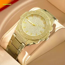 Raymons New Round Watches Men Wrist Luxury Hip Hop Moissanite Wristwatch Bling Diamond Gold Quartz Watch for Men