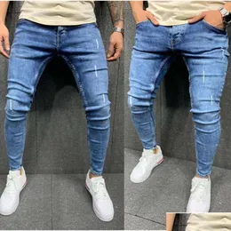 Jeans da uomo di alta qualità usurati piede piccolo elasticizzato vestibilità attillata consegna di abbigliamento da uomo abbigliamento Ot2Tf