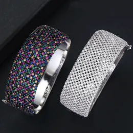 Bangles 2021 Модный Deluxe Dubai Индийские свадебные украшения браслеты кубическая циркония инкрустировал широкий браслет с поверхностным браслетом для вовлечения женщин