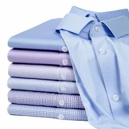 Koszulki męskie na wysokim rozciągnięciu mączarnie LG Dr koszule Wysokiej jakości mężczyźni Slim Fit Social Busin Bluzka w paski koszula F56N#