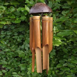 Decorações 1pc Bambu Wind Chime Light Color Five Tubo Coco Natural Coconut Wood Garden Home Home Decoração de porta Handmada Presente artesanal