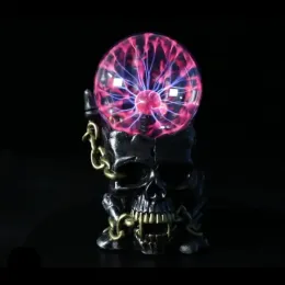 Skulpturer mgt magisk skalle huvud glas skulptur staty blixt plasma boll beröring känslig vampyr skalle huvud dekorativ accent figur