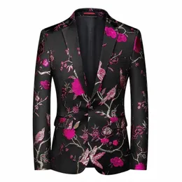 Plus Size 6XL-M Nuovo uomo lussuoso jacquard giacca floreale banchetto di nozze festa Dr cantanti smoking slim fit blazer cappotto q0th #