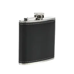 Portable Stainless Steel Hip Flask Flagon Whiskey Wine Pot Bottle Gift 6Oz with Leather Holder