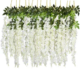 Gravestones 12 Pcs 45inch Wisteria Artificial Flower Silk Vine Garland Hanging for Wedding Party Garden Outdoor Greenery Office Wall Decor