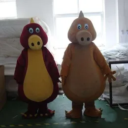 Costumi della mascotte Nuovo costume della mascotte di Halloween del vestito operato di Natale della peluche del fumetto del dinosauro della bocca grande arancione e viola adulto