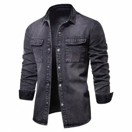 Aiopeson 100% Cott Denim Shirts Men Casual Solid Color Thick LG Sleeve Shirt For Men Spring High Quality Jeans Male Shirt 761U#