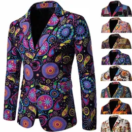 Outono homens blazer características africanas impressão turndown colarinho único breasted fino lapela terno jaqueta streetwear veste homme q48z #