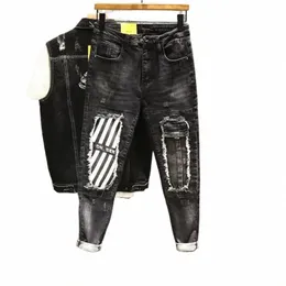 Jeans para homens preto gráfico mens cowboy calças com buracos quebrado rasgado impressão rasgado grunge y2k harajuku verão estiramento xs calças d20k #