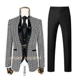 2024 mais novo conjunto de terno masculino formal banquete fino ajuste smoking piano desempenho sob medida elegante masculino blazer colete calças 3 peças p2oo #