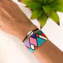 Bluestar 2021 moda feminina pulseras mujer padrão geométrico pulseiras artesanais concha braçadeira jóias