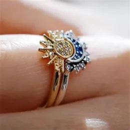 Sol och måne lyser tillsammans, bär en diamant inlagd ring med personlig design öppen ring ring AB23
