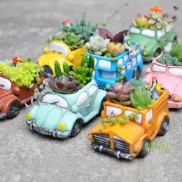 Pflanzgefäße, kreative Retro-Cartoon-Autos, Zement-Blumentopf, atmungsaktive grüne Pflanze, Sukkulenten, Blumentopf, dekorative Pflanzgefäße, Desktop-Ornament
