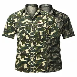 Koszulki taktyczne Camo Mężczyźni Summer Camoue Army Green krótkie rękawowe koszulka męska Męskie oporne na zużycie chemise Homme O56K#