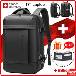 SWISS New Business Expandable USB Bag Waterproof Large 17 Inch Computer Backpack for Travel Urban Fashion Men Mochilas