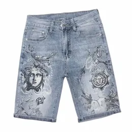 Vår/sommar 2022 Nya rippade jeans, manlig broderi, avslappnad ande, Young Mans fem cent-byxor, Fible Brand Beggar Pants 69xa#