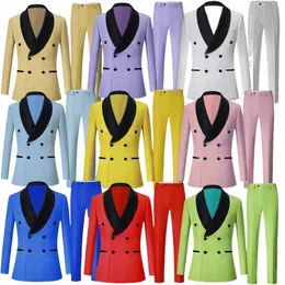 Männer Zweireiher Six Butt Bräutigam Smoking Schal Revers Bräutigam Mann Hochzeit Casual Busin Boutique Fr Print Anzüge 2PCS 54xL #