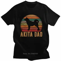 retro Akita Dad T Shirt for Men Pure Cott Akita Daddy Dog Owner Pet Father Gift Tee o-Neck Short Sleeve Casual Tshirt Harajuku 45aI#