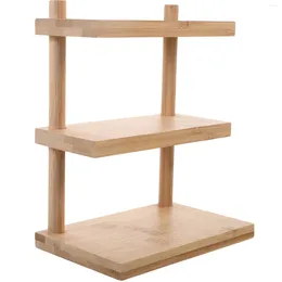 Placas decorativas de bambu, armação de óculos, rack de armazenamento longo de 3 camadas, suporte de exibição de óculos, mesa de jantar