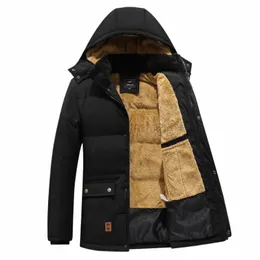 men's Winter Jacket Erkek Mt Parka Fleece Lined Thick Warm Hooded Fur Collar Coat Male Size 5XL Black Jacket Autumn Outwear k24f#