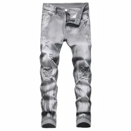 Fi Biker Jeans Erkekler Jean Homme Denim Pantolon Sonbahar Yırtılmış Spijkerbroeken Heren Yüksek Kaliteli Düz Rahat Pantolonlar N4UH#