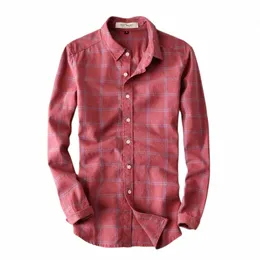 Letnie cienkie koszule w kratę mężczyźni czerwona jakość koszule Dr Lg rękaw Cotek Linen fi Camisa Masculina Casual Men Shirts TS-224 I0TZ#