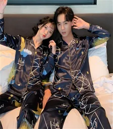 Conjuntos de pijama de seda flor impresso pijamas ternos casais curtos pijamas masculino cetim masculino pijamas casual flor impresso pijamas mens1413654