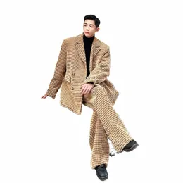 Män Autumn 2 Pieces Corn Kernel Corduroy Suits Loose Casual Vintage Fi Suits Jacket Blazers Pant Male Coat Trouser Set V0tu#