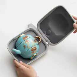 Teaware Set Set One Pot Two Cups Handmålad keramik utomhus keramisk te kopp bärbar