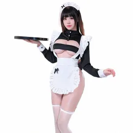 Porn Anime Maid Uniform Mulheres Sexy Cosplay Traje Kawaii Meninas Erótica Maid Outfit Lingerie Preto e Branco Traje Escravo 84Hd #
