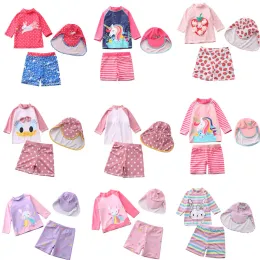 Ternos 1 ~ 8y Criandler meninas de meninas de maiô de maiô longa Mangas de natação 3Pieces roupas de banho para crianças garotas RushGuard Kids Beachwear