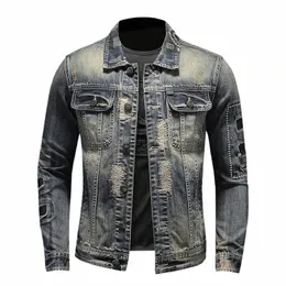 spring and Autumn Retro Distred Men's Clothing Denim Jackets, Youth Man Korean Versi Slim Fit Persalized Fi Jackets o4Cw#