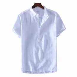schinte 100% Linen Summer Casual Shirt Men Breathable Turn-down Collar Short Sleeved Pullover Shirt Comfortable New 89zJ#