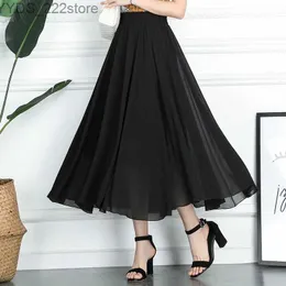 Skirts Skorts Womens Casual Elastic High Waist Pleated A-Line Beach Quality Chiffon Long Skirt Boho Saia Feminina Faldas Jupe yq240328