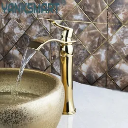 Rubinetti del lavandino da bagno yanksmart mixer di lusso alto foro singolo a cascata dorata a cascata a cascata a cascata di lavaggio rubinetto rubinetto