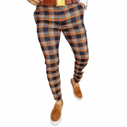 men's Elegant Fi Plaid Print Dr Pants Casual Slight Elastic Trousers Spring and Autumn New Slim Fit Suit Pants V6Bf#