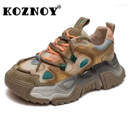 Casual Schuhe Koznoy 5cm Frauen Plattform Keil Knöchel Chunky Turnschuhe Ergonomische Stiefel Kuh Echtes Leder Frau Fest Herbst Frühling