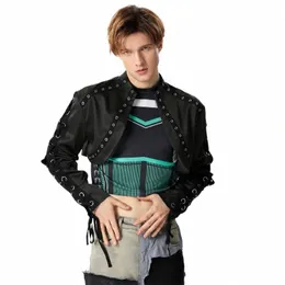 2024 Kurtki Patchwork LG Sleeve Otwórz ścieg Fi Casual Crop Coats Men Streetwear Spring Turies S-3xl Inderun J1xe#