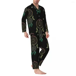 Ev Giyim Boho Rüya Catcher Pijamalar Erkekler Retro Baskı Moda Günlük Nightwear Sonbahar 2 Parça Gevşek Büyük Boy ÖZEL PAJAMA SETLER