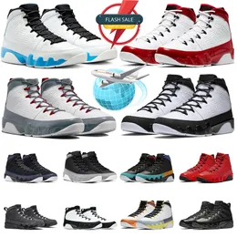 مع Box Jumpman 9 Basketball Shoes 9s Fire Red Powder Powder Plue Playle Gray Unc Gym Red Chile Blue Bred Breed Light تمثال الزيتون Mens Mens J9 Sports Sneakers المدربون