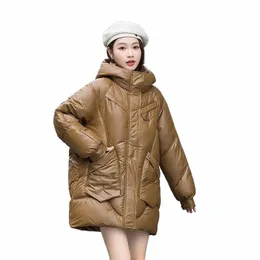 FI Down Cott Padded Jacket Kvinnor Vinter Nytt medium till LG Ytterkläder Casual Hoodie Loose Thicken Keep Warm Parkas Coat L8PR#