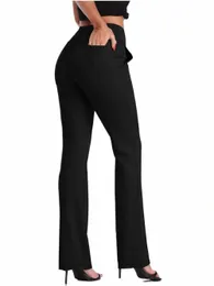 Расклешенные брюки Dr для женщин, рабочие повседневные офисные брюки с контролем живота, повседневные эластичные брюки в 4 направлениях, рабочие повседневные расклешенные брюки i3I0 #
