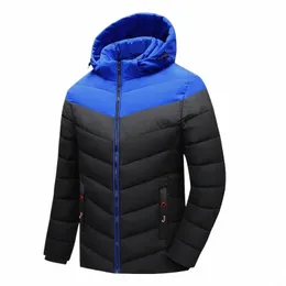 men's Cott Casual Zipper Pocket Fit Jacket Fiable Windproof Thickened Warm Color Matching Removable Hood Winter Jacket G56b#